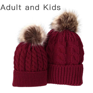 Matching PomPom Hat for kids and adults fashion red