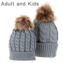 Load image into Gallery viewer, Matching PomPom Hat for kids and adults fashion grey